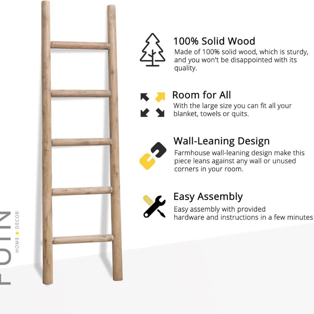 57in Wood Blanket Ladder Living Room Decorative Wall Leaning Farmhouse Quilt Dis - Picture 7 of 7